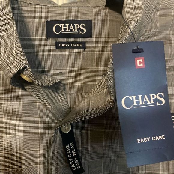 CHAPS Mens Mini Plaid Gray Black White Easy Care Button Down Long Slv Sz 2XL - Picture 9 of 16